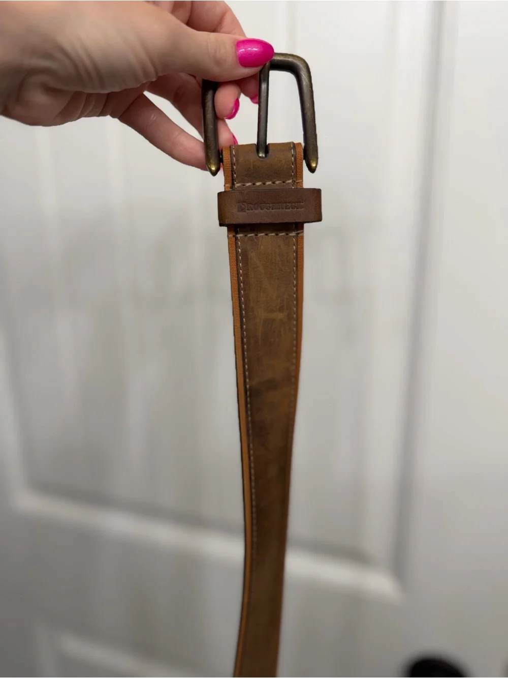 Size 42 Cabelas Roughneck Brown Leather Belt with Brass Buckle